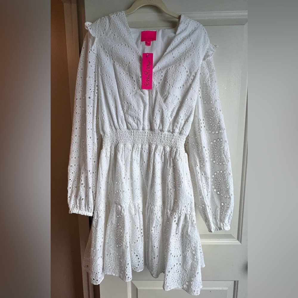 NWT Lily Pulitzer TAVIANA DRESS Circle Bloom Eyelet Resort White Dress Size 12